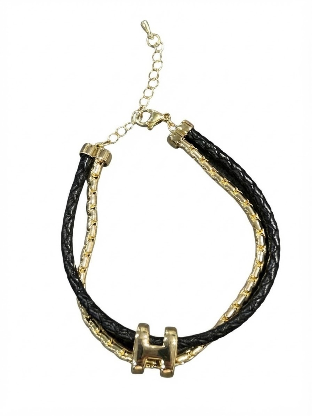 Black and Gold Braided Multi-Strand Letter H Bracelet
